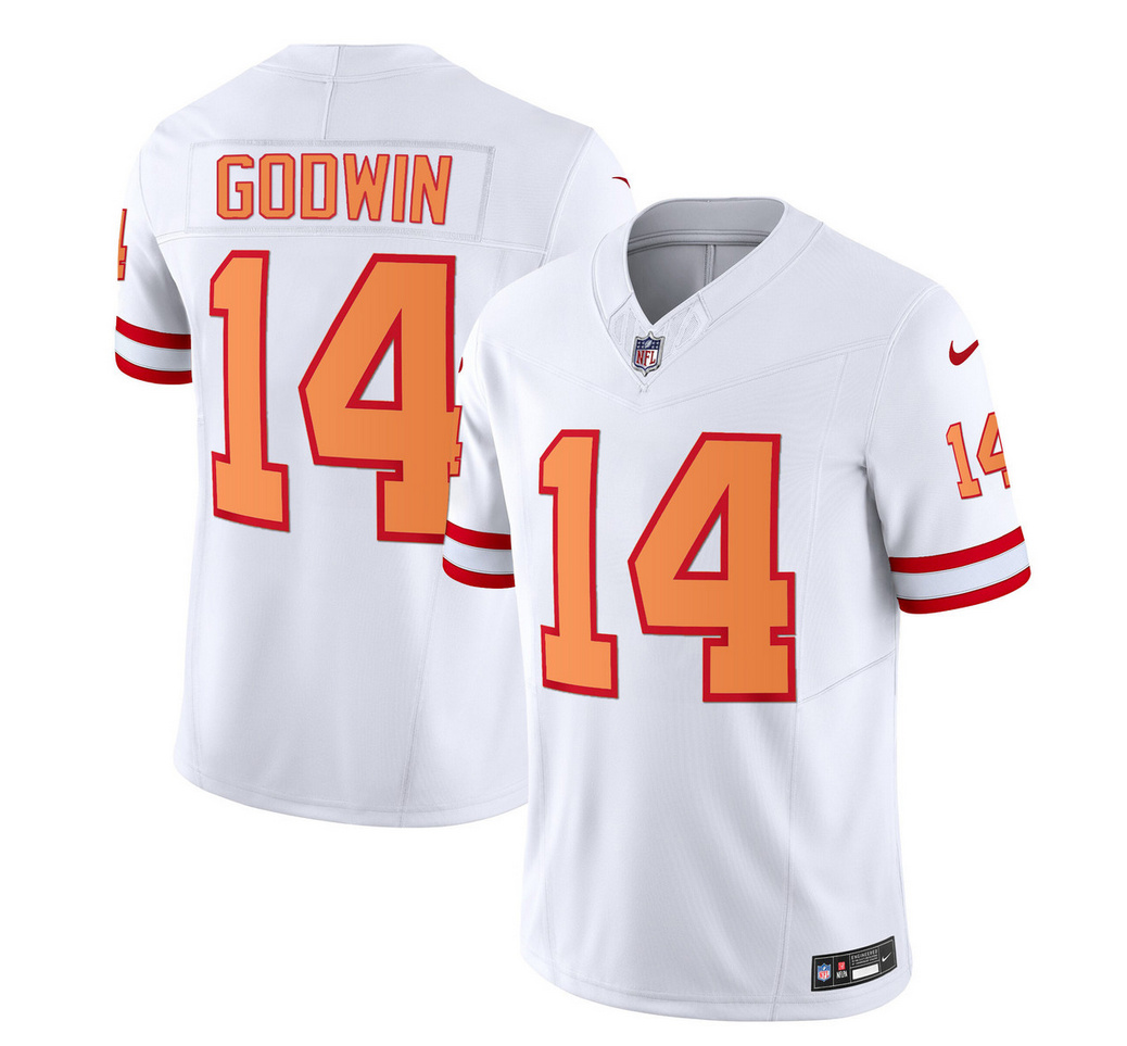 Men's Tampa Bay Buccaneers #14 Chris Godwin 2023 F.U.S.E. White Throwback Limited Football Stitched Jersey - Click Image to Close